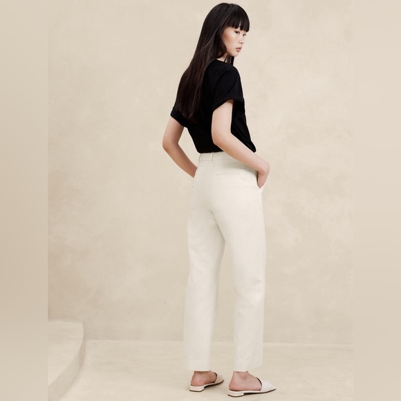 NWT! Banana Republic Ivory Seahaven Straight Italian Cotton Linen Pant 6 Long 🤎 - Picture 1 of 5